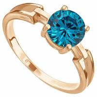 Серебряное кольцо с голубым камнем (нанокристалл) - коллекция Классик / Красное Золото (размер 21)