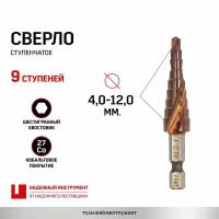 Сверло ступенчатое 4-12 мм 9 ступеней