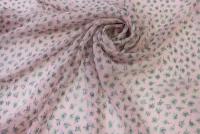 Ткань розовый крэш шифон с зелеными цветочками
