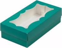 Коробка для пирожных с фигурным окошком 210*110*55 мм, зеленая матовая
