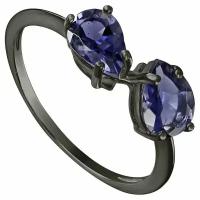 Серебряное кольцо с натуральным иолитом - коллекция Дуэт / покрытие Черный Родий