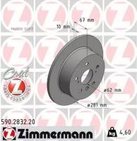 ZIMMERMANN 590283220 590.2832.20_диск тормозной!задн. 281x10/67-5x114 \ Toyota Camry, Lexus ES 2.4/3.5 06>