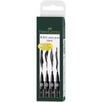 Faber-Castell Pitt Artist Pen, 4 штуки, черный цвет, толщина пера M, F, S, XS