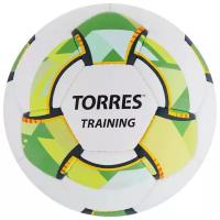 Мяч футбольный TORRES Training, размер 5, 32 панели PU, 4 подкладочных слоя, ручная сшивка, цвет белый/зелёный