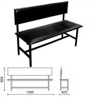 Банкетка со спинкой Берта 1500х455х864 мм усиленная черный каркас кожзам черный 531265 (1)