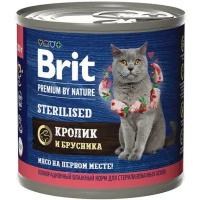 Brit Premium by Nature консервы с мясом кролика и брусникой для стерилизованных кошек 0,2кг