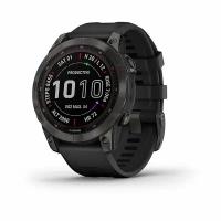 Умные часы Garmin Fenix 7 Sapphire Solar титановый серый DLC с черным ремешком