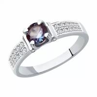 Кольцо из белого золота Diamant online 239784 с бриллиантом и александритом, Белое золото 585°, 18,5