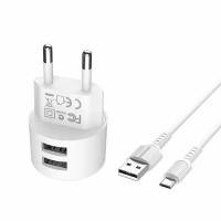 Сетевое зарядное устройство Borofone BA23A Brilliant (2USB, 5V, 2.4A) + кабель MicroUSB (белое)