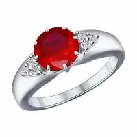 Серебряное кольцо Diamant online 101307 с фианитом и рубиновым корундом, Серебро 925°, 16,5