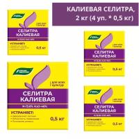 Калиевая селитра, 2 кг (4 уп. * 500 гр.), минеральное удобрение для подкормки любых культур (нитрат калия), Буйские удобрения