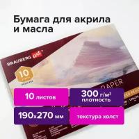 Альбом для акрила и масла, 300 г/м2, 190х270 мм, 10 листов, склейка, тиснение 