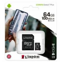 Память MicroSDXC 256GB Kingston Class 10 UHS-1 (SDCS2/256GB) Canvas Select up to 100MB/s с адапт