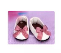 Fairyland PS-08 Flat Shoes White-Indypink (Домашние туфли белые с розовыми бантиками для кукол ПукиПуки Фейриленд)