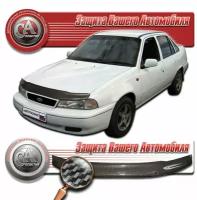 Дефлектор капота для Daewoo Nexia 1995-2008 Шелкография карбон серебро