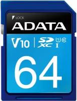 Карта памяти A-Data Premier SDXC 64Gb UHS-I U1 V10 R100/W25Mb/s (ASDX64GUICL10-R)