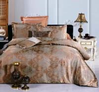 1.5 спальное постельное белье жаккард коричневое с орнаментом