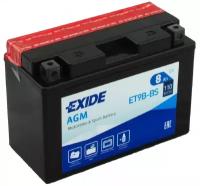 Аккумулятор для мотоцикла и скутера Exide AGM 8 А/ч 110 А прям. пол. с/зар. с эл. ET9B-BS (150х70х105)