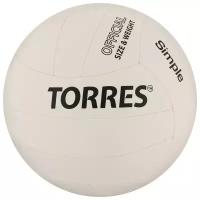 Волейбольные мячи TORRES Мяч волейбольный TORRES Simple, размер 5, синтетическая кожа (ТПУ), машинная сшивка, бутиловая камера, бело-че