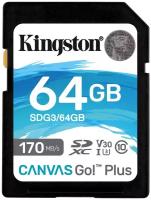 Карта памяти Secure Digital 64 Gb Kingston Canvas Go! Plus SDXC 64 ГБ Class 10, V30, UHS-I U3, R/W 170/70 МБ/с