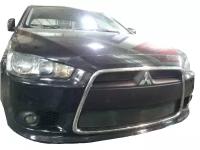 Защита радиатора (защитная сетка) Mitsubishi Lancer X 2012-2015 (2 шт.) черная