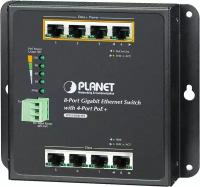 IP30, IPv6/IPv4, 8-Port 1000TP Wall-mount Managed Ethernet Switch with 4-Port 802.3AT POE+ (-40 to 75 C), dual redundant power input on 48-56VDC terminal block and power jack, SNMPv3, 802.1Q VLAN, IGMP Snooping, SSL, SSH, ACL