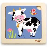 Развивающая деревянная игрушка Монтессори - Деревянная головоломка корова пазлы, Viga 51313