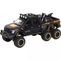 Машина инерционная MX 10931 Ford F-150 Raptor 6х6 + мотоцикл свет и звук черный 1:24