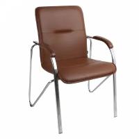 Стул-кресло Самба (кожзам Galaxy Brown, каркас хром, подлокотники мягкие)