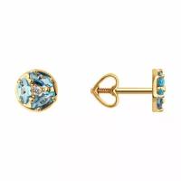 Золотые серьги Diamant online 290162 с топазом и фианитом, Золото 585°