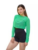 Зеленый кроп-топ из мягкой стрейтч-сетки Body Fit, зеленый топ спортивный женский для фитнеса с длинными рукавами