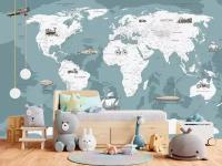 Фотообои Карта мира с надписями на голубом фоне 275x486 (ВхШ), бесшовные, флизелиновые, MasterFresok арт 14-210