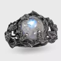 Серебряное кольцо с лунным камнем веточка 