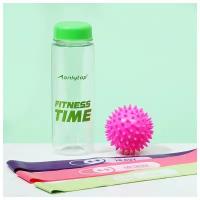 ONLYTOP Набор для фитнеса «На тренировке»: 3 фитнес-резинки, бутылка для воды, массажный мяч