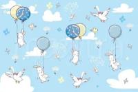 Фотообои Птицы и кролики в облаках на воздушных шарах на голубом фоне 275x413 (ВхШ), бесшовные, флизелиновые, MasterFresok арт 12-403
