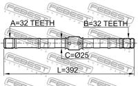 Полуось левая 32x392x32 (NISSAN PRIMERA P11 1996-2001), 0212SR20LH FEBEST 0212-SR20LH