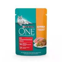 Корм консервированный для взрослых кошек PURINA ONE с курицей и зеленой фасолью, для стерилизованных, 75г