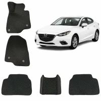 3-D Автомобильные EVA / ЕВА / ЭВА коврики в салон для MAZDA 3 BM 3 / мазда 3 ВМ 3 поколение (Черный ромб / Черный кант)