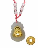 Амулет Хотей (цвет золото,белый) с красной нитью + монета Денежный талисман