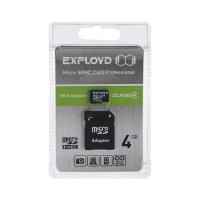 Карты памяти Без бренда Карта памяти Exployd MicroSD, 4 Гб, SDHC, класс 4, с адаптером SD