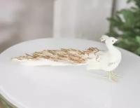 Украшение бело-золотистый павлин, перо, 35х14х15 см, Edelman