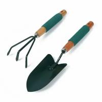 Greengo Набор садового инструмента, 2 предмета: совок, рыхлитель, длина 36 см, деревянные ручки с поролоном