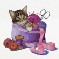 Sewing basket kitten (Котёнок в швейной корзинке) #736A Thea Gouverneur Набор для вышивания 31 x 30 см Счетный крест