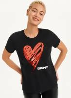 Футболка DKNY L черная с красным сердцем на груди из пайеток Sequin Love Heart Tee