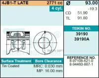 TEIKIN 39190STD Поршень без колец Isuzu 4JB1-T LATE d93.0 STD (8-97108-621-0)