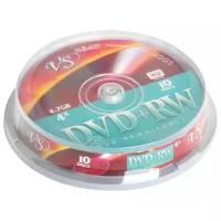 Диски DVD+RW (плюс) VS 4,7 Gb 4x Cake Box (упаковка на шпиле), комплект 10 шт., VSDVDPRWCB1001 511543