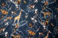 Ткань сатин стрейч синего цвета с животными