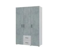 Шкаф для одежды распашной трехстворчатый Виктор с ящиками, белый бетон