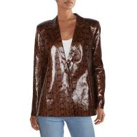 Пиджак Danielle Bernstein XS женский из эко кожи коричнево-черный под питона Womens Blazer Brown Faux-Snake Skin Jacket