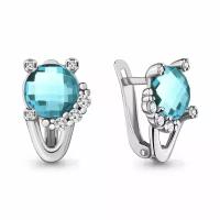 Серебряные серьги Aquamarine А4725088А с фианитом и турмалином, Серебро 925°